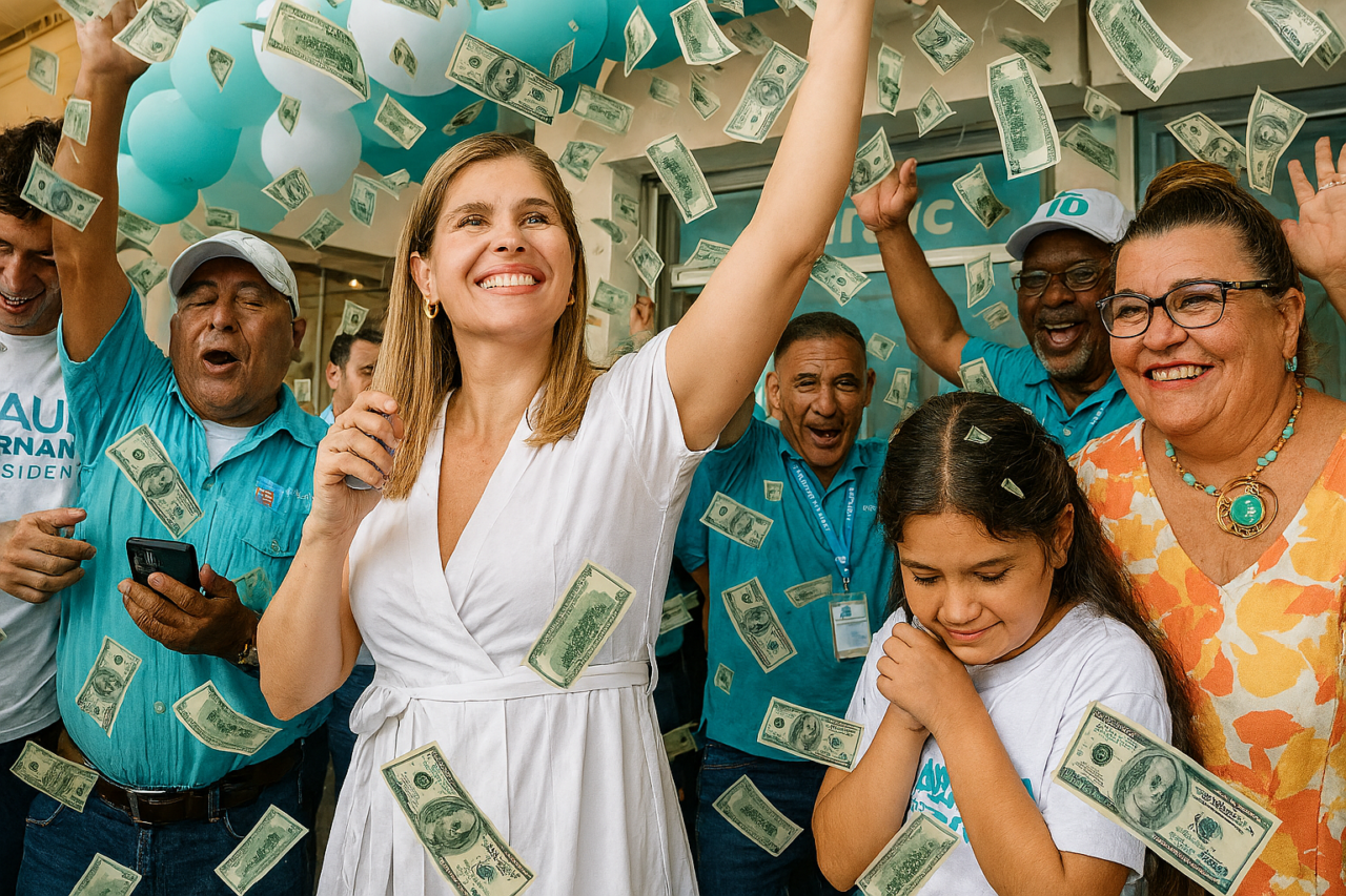 Laurita con lluvia de dinero